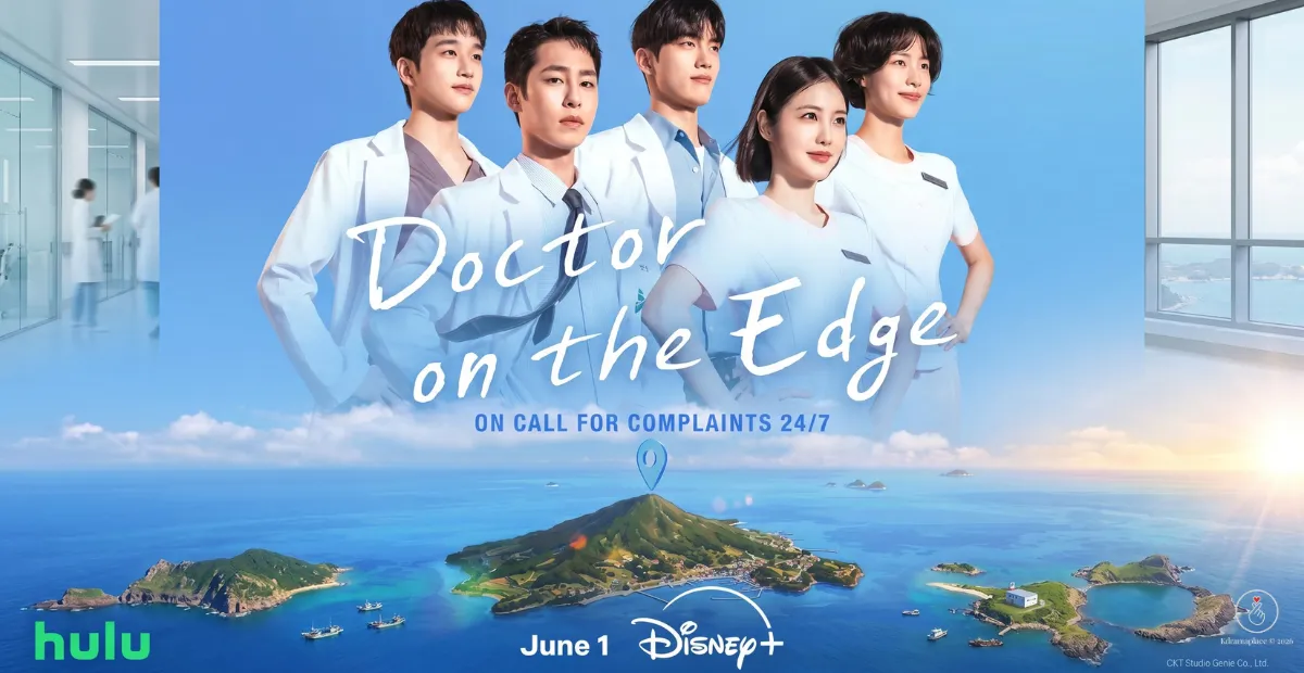 Pôster oficial do dorama Doctor on the Edge da Disney+ mostrando o elenco em ambiente hospitalar.
